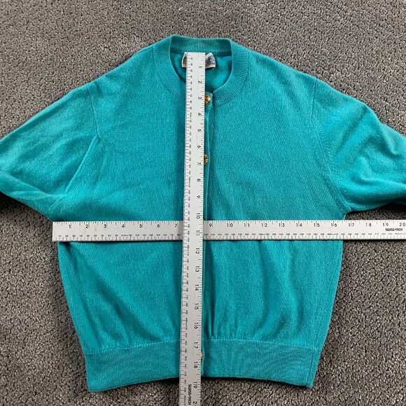 Vintage Ballantyne of Peebles Cashmere Cardigan Sweater Womens 36 Teal Turquoise - Picture 9 of 14